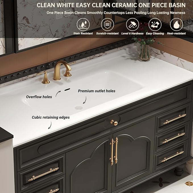 60Inch Bathroom Vanity with Sink, Freestanding Bathroom Cabinet with LED Smart - Image 3