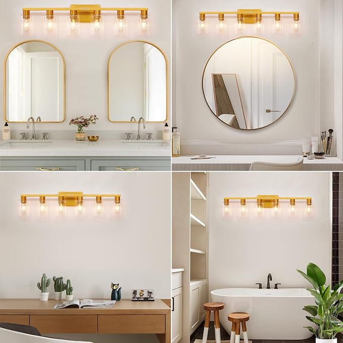 6 Light Bathroom Light Fixtures, Large Gold Bathroom Vanity Light - Image 7