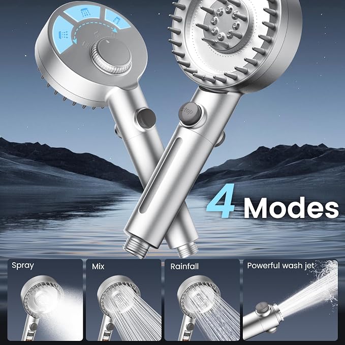 Filtered Shower Head with Handheld, High Pressure 4 Spray Mode Showerhead with - Image 4