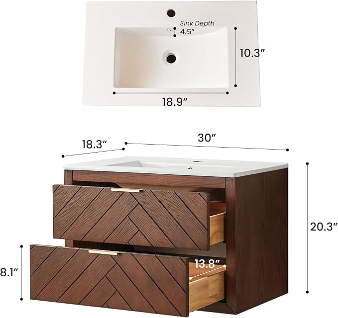 30 in. Wall Mounted Bathroom Vanity - Image 9