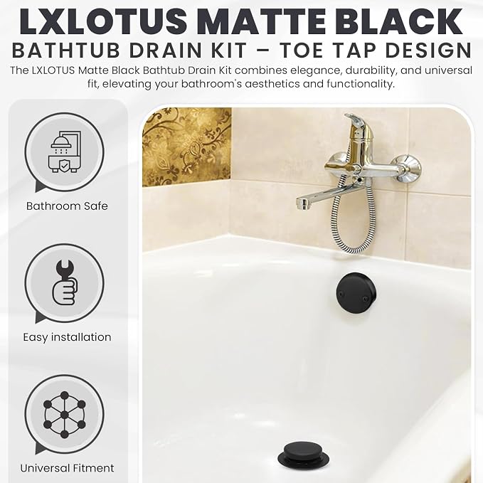 LXLTOUS Matte Black Toe Tap Bathtub Trim Set - Image 3