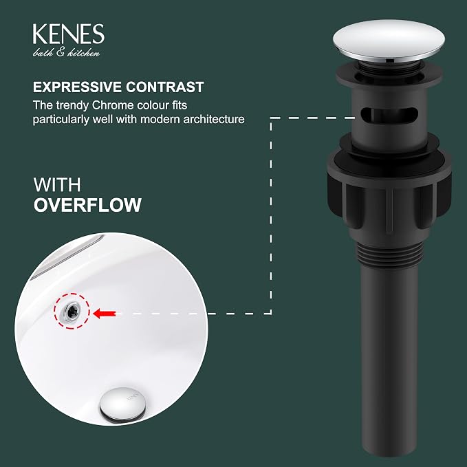 KENES Chrome Bathroom Pop Up Sink Drain - Image 3