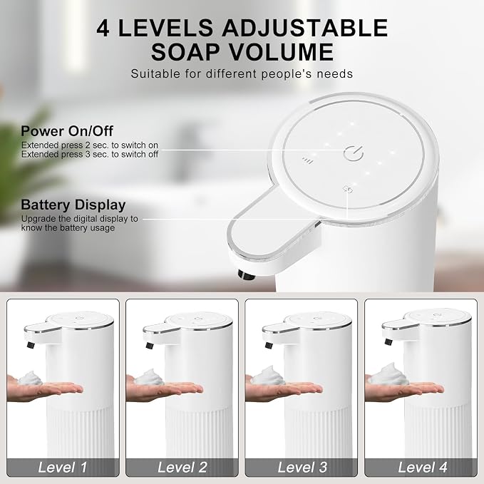 GuDoQi Automatic Touchless Foaming Soap Dispenser, 4-Level Adjustable Foam - Image 3