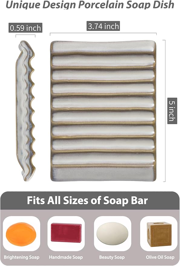 Soap Holder, Ceramic Bar Soap Dishes Soap Saver - Image 3