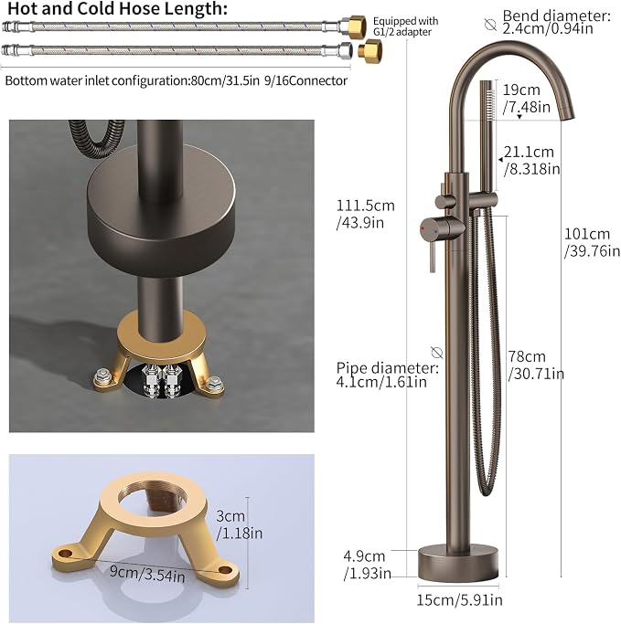 Freestanding Bathtub FaucetFloor Mount Bathtub Filler Shower Mixer Faucet - Image 5