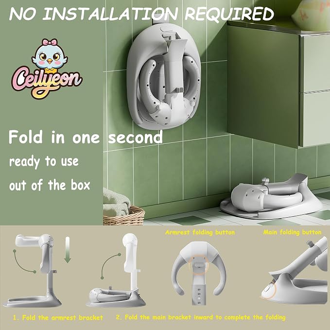 Baby Bath Stand, Foldable & Adjustable 5 Levels Infant Bath Seat, Upgraded Bath - Image 2