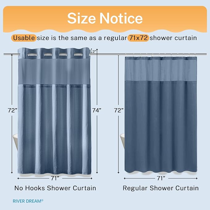 River Dream Blue Shower Curtain No Hooks Required Dotted Waffle Weave Shower - Image 5
