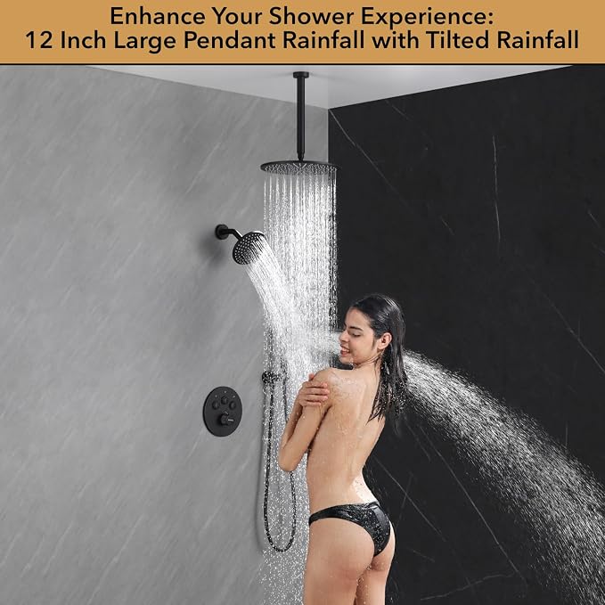 VANFOXLE Thermostatic Shower Faucet Set Matte Black Shower System, Push Button - Image 7