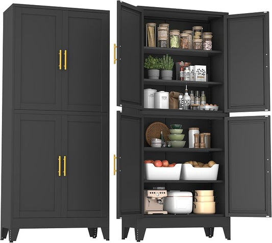 75" Tall Metal Kitchen Pantry Storage Cabinet, Freestanding Cupboard by Unknown