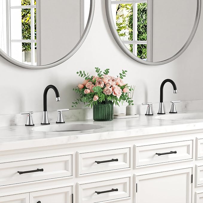Bathroom Faucets for Sink 3 Hole, Hurran Black& Chrome Bathroom Sink Faucet - Image 8