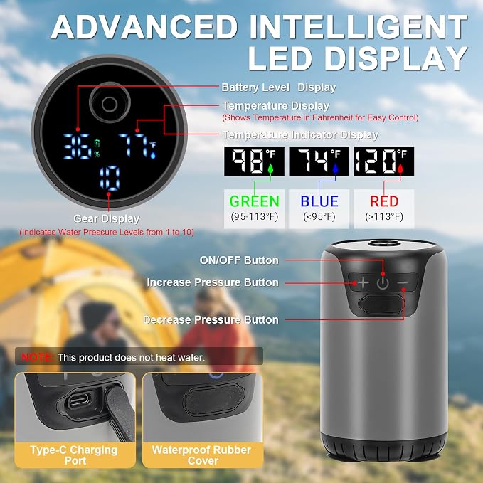 Portable Shower for Camping, Rechargeable Camping Shower Pump - Image 2