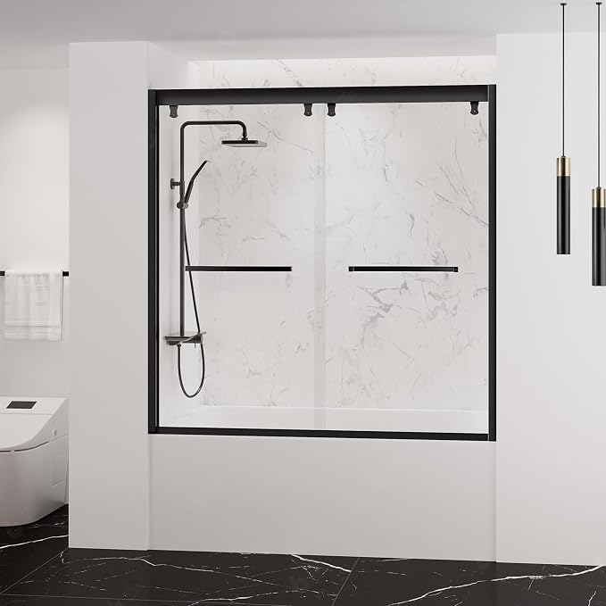 55"-59" Bathtub Double Sliding Doors, Semi-Frameless Water Repellent Tub Door by Unknown