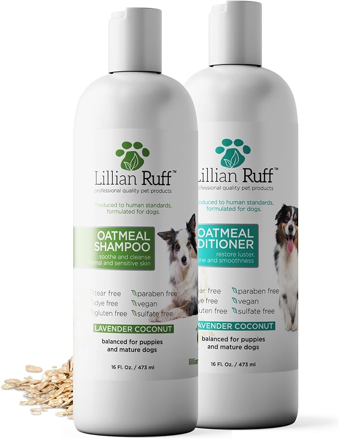 Lillian Ruff PRO Formula Deodorizing Oatmeal Dog Shampoo & Conditioner Set by LillianRuff