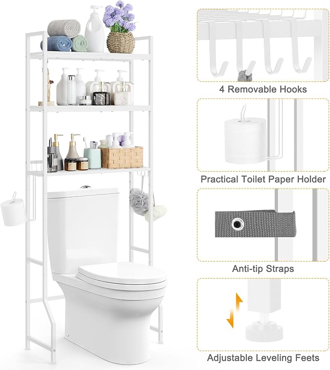 Over The Toilet Storage Rack 3 Tier Over Toilet Bathroom Organizer Wooden - Image 8