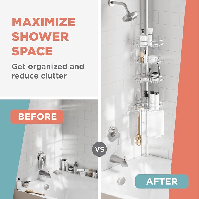 Zenna Home Tension Pole Shower Caddy Corner Organizer, Adjustable Standing - Image 9