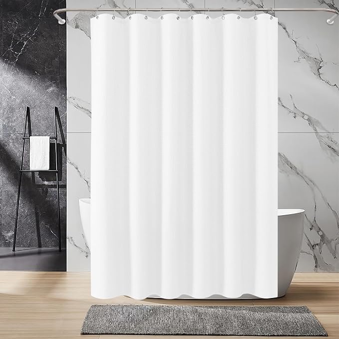 Inhousolu Fabric Shower Curtain Waffle Weave, 230 GSM Heavy Duty, Weighted Hem - Image 8