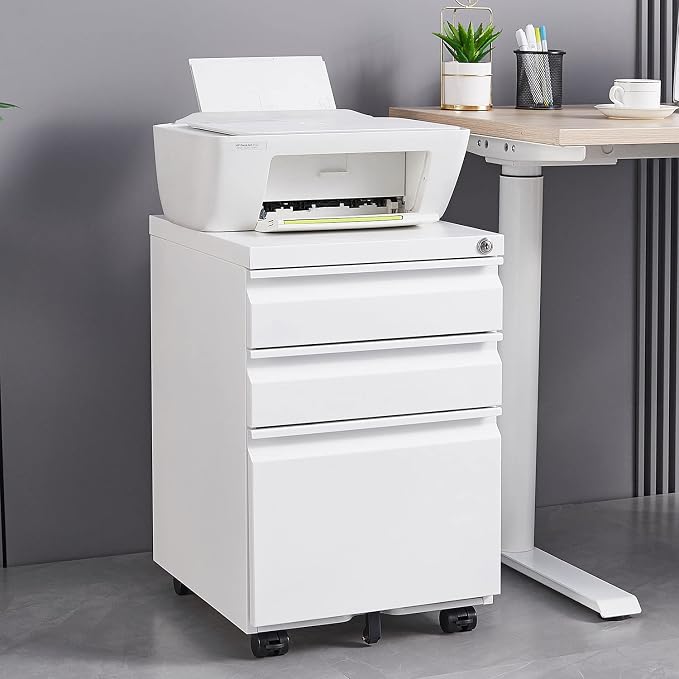 3-Drawer Lockable Mobile File Cabinet – Metal A4/Letter/Legal Size Storage by LunaThreads