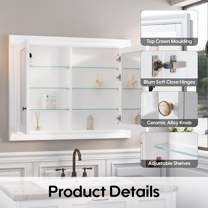 WELLFOR 40"x 32" Bathroom Medicine Cabinet - Image 4