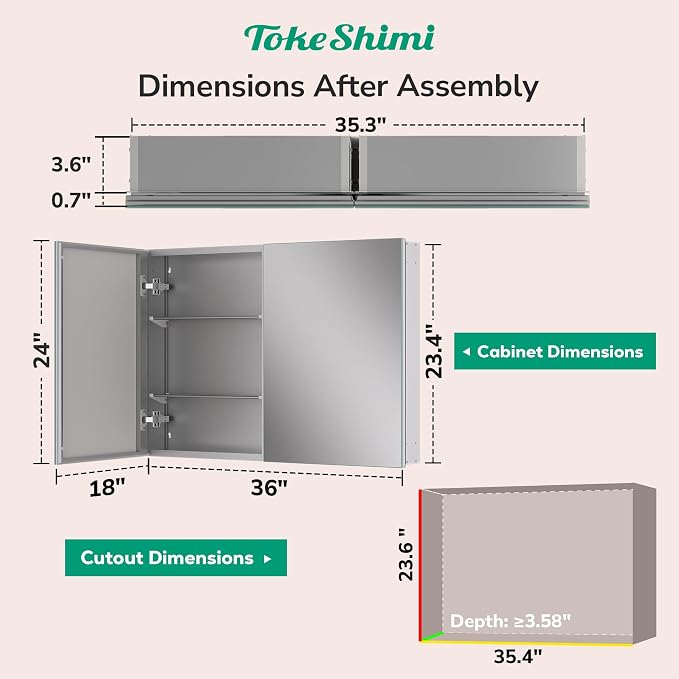 TokeShimi 36x24 Medicine Cabinet Mirror - Image 2