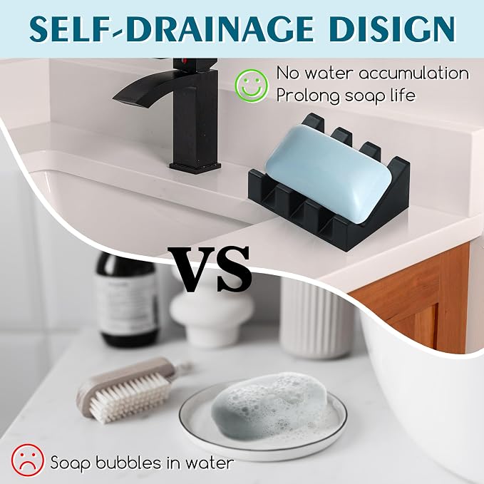Silicone Soap Dish with Drain, Upgrade Double Suction Cups at The Bottom - Image 5