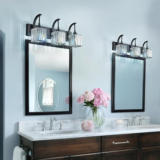 Crystal Vanity Lights 3-Light Black Bathroom Vanity Lights Modern Crystal - Image 6