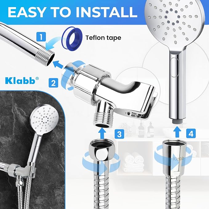 Klabb Adjustable Handheld Shower Head Holder and 79 Inch Hose, Premium ABS - Image 5