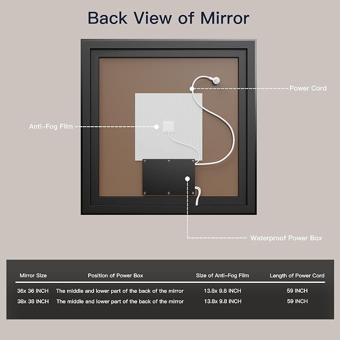 ISKM Framed LED Mirror for Bathroom 40"x38", Dimmable LED Bathroom Mirror - Image 6