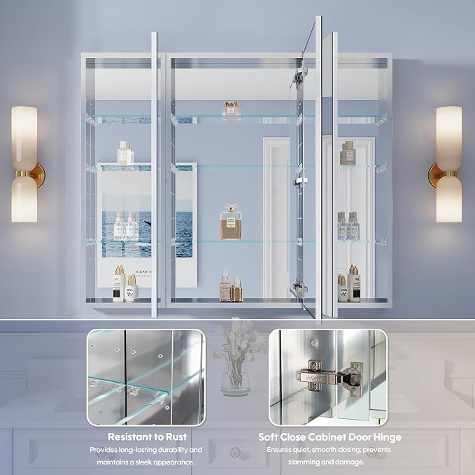 WELLFOR 44" x 36" Bathroom Medicine Cabinet - Image 4