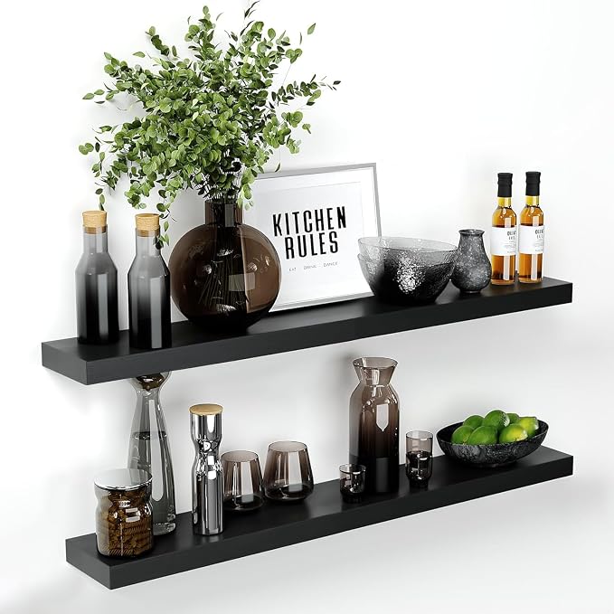 Homeforia Floating Black Shelf 42 inch, High End Solid Real Wood 42 inches Long by Homeforia