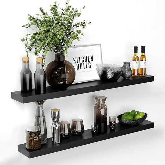 Homeforia Floating Black Shelf 42 inch, High End Solid Real Wood 42 inches Long by Homeforia