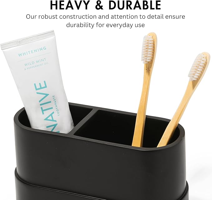 Matte Black Large Toothbrush and Toothpaste Holder and Cup - Image 3