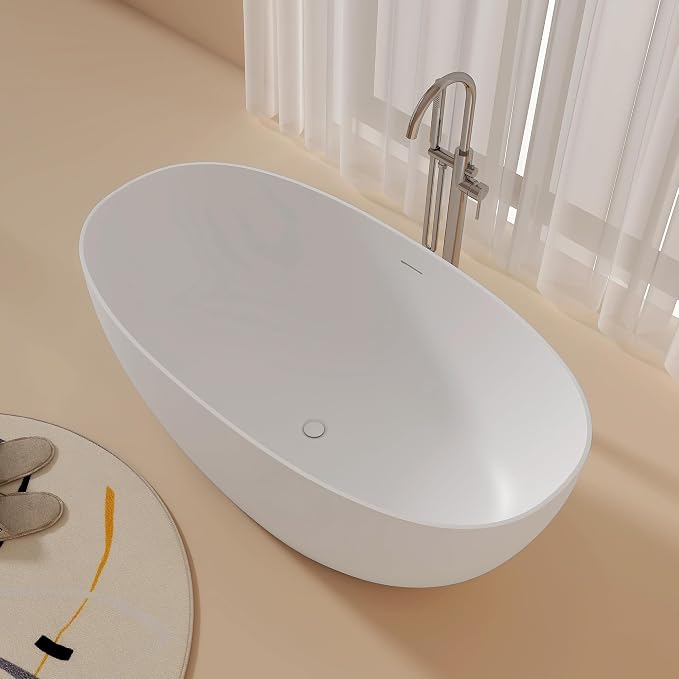 59'' Stone Resin Freestanding Bathtub, Bathroom Solid Surface Tub Bathtubs - Image 9