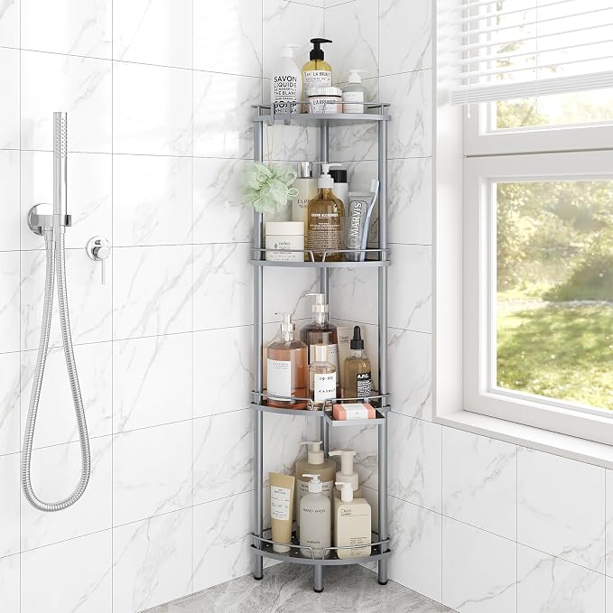 ELYKEN Corner Shower Caddy Standing, 4 Tier Rustproof Metal Shower Organizer by ELYKEN
