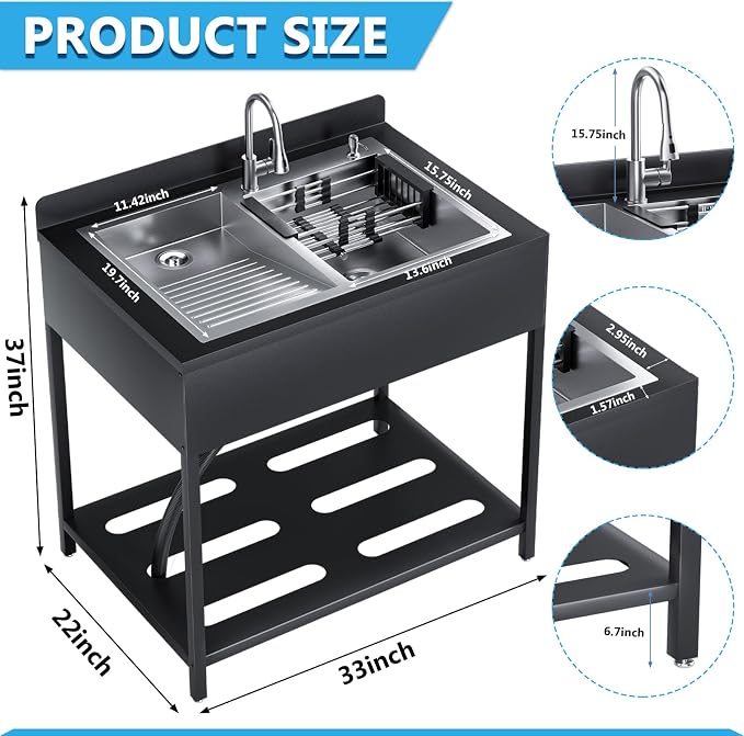 37In Stainless Steel Freestanding Utility Sink - Image 2