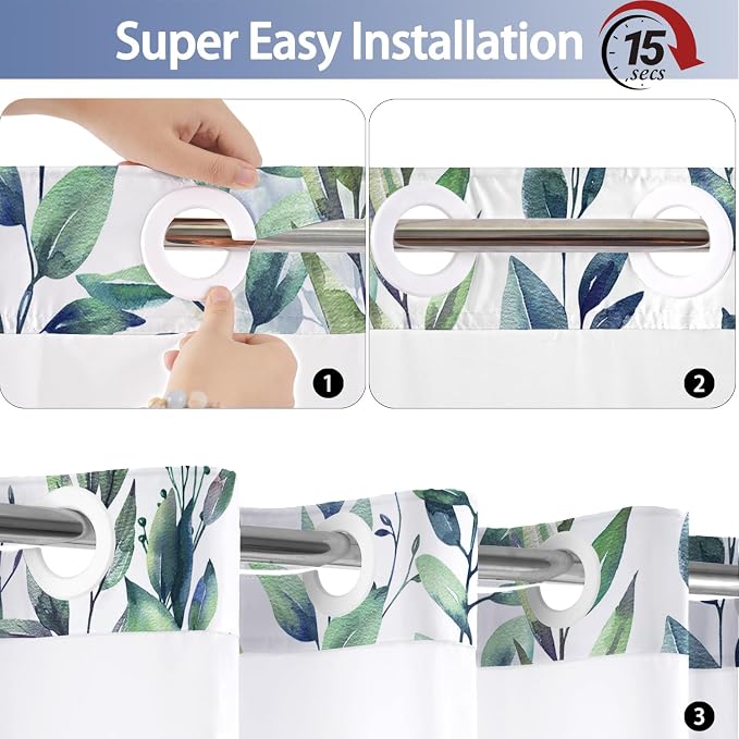 No Hook Shower Curtain and Liner Set, Bath Curtain Sets - Image 4
