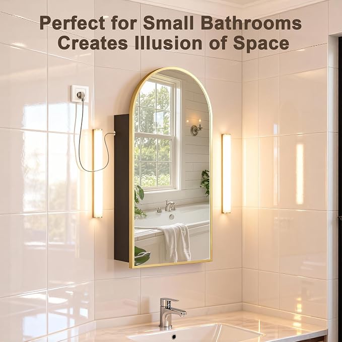 FKWin Bathroom Mirror with Storage and Power Outlet, not Recessed, Ample Vanity - Image 5