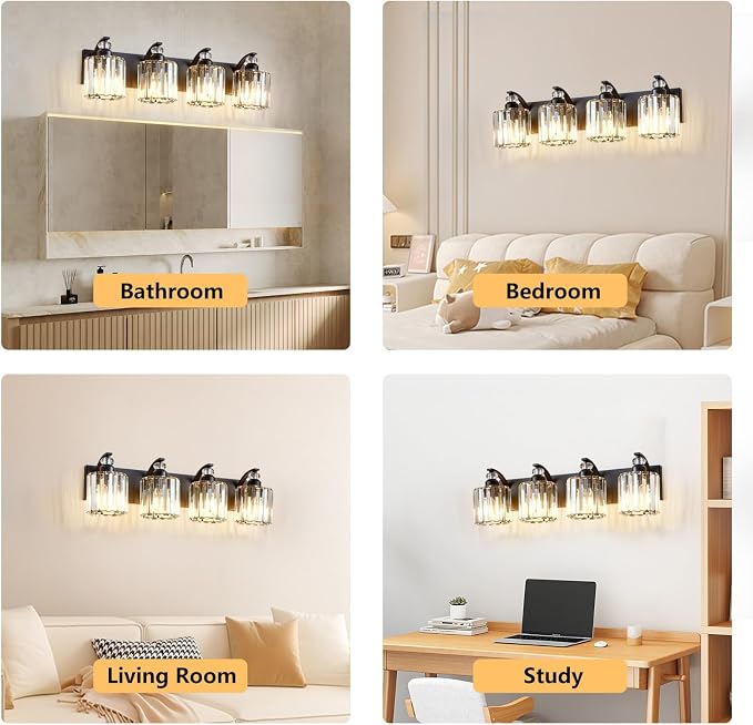 4-Light Black Bathroom Light Fixture Modern Vanity Lights Over Mirror Vintage - Image 8