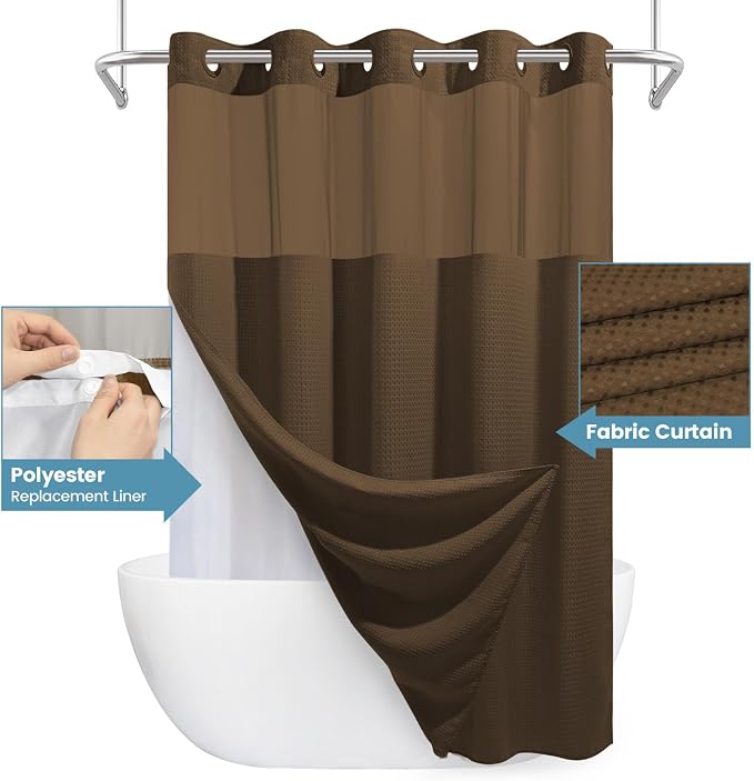 Brown No Hook Shower Curtain - Image 4
