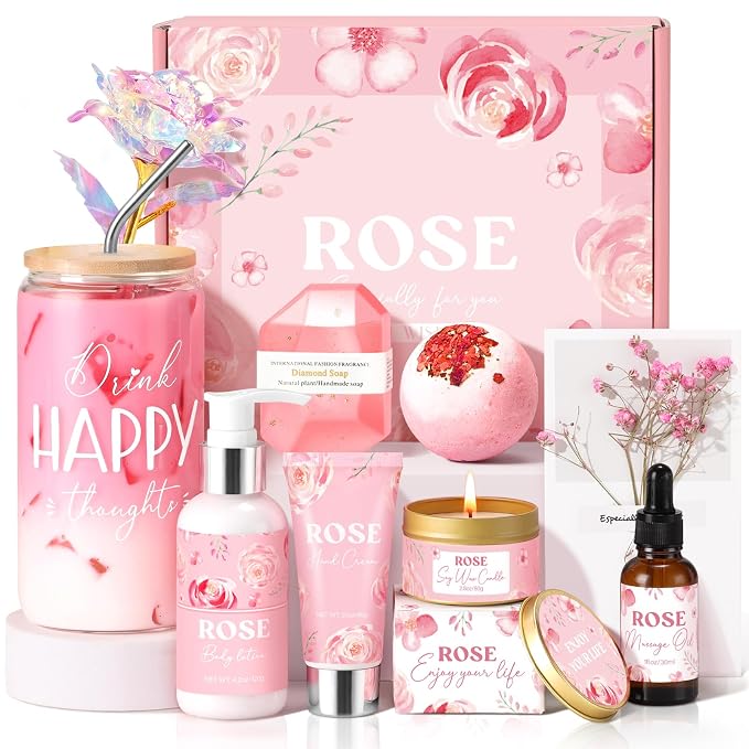 Birthday Gifts for Women, Rose Relaxing Spa Gift Basket for Women Friendship by GiftPeak