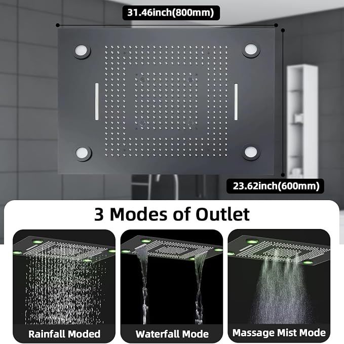 24x32 LED Dual Head Shower System 24"x32" Ceiling Mount Shower Head - Image 5