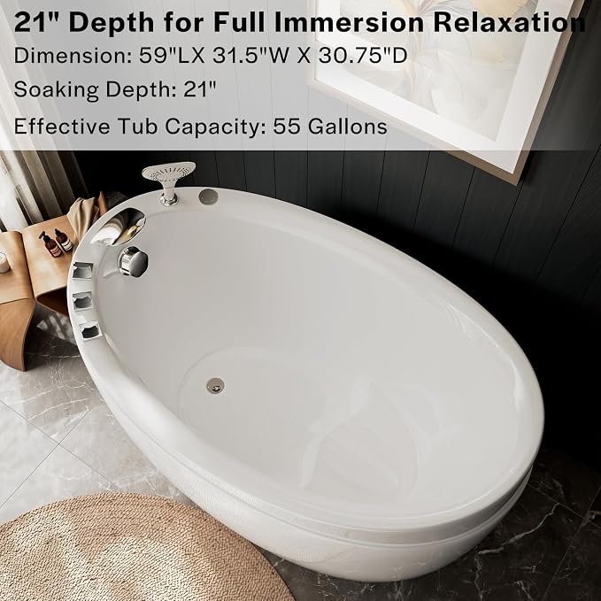 Empava Bathtub, 59 Inch Soaking Tub - Image 6