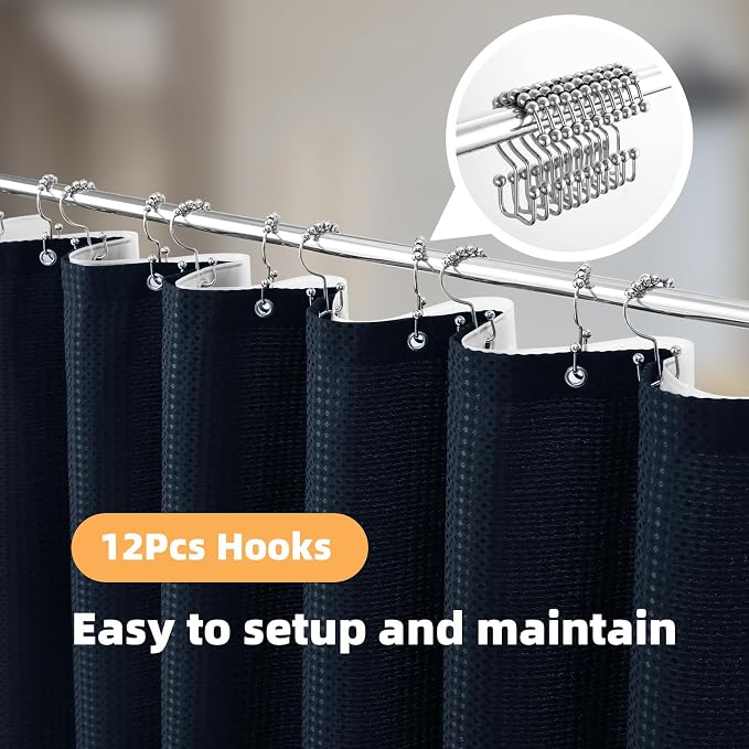 LaCyan 3 in 1 Waterproof Waffle Weave Shower Curtain and Clear Liner Set - Image 2