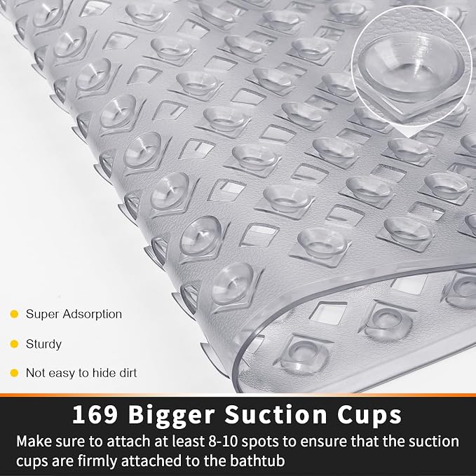 Yimobra Square Shower Mat Non Slip, Super Strong Suction Cups, Machine Washable - Image 2