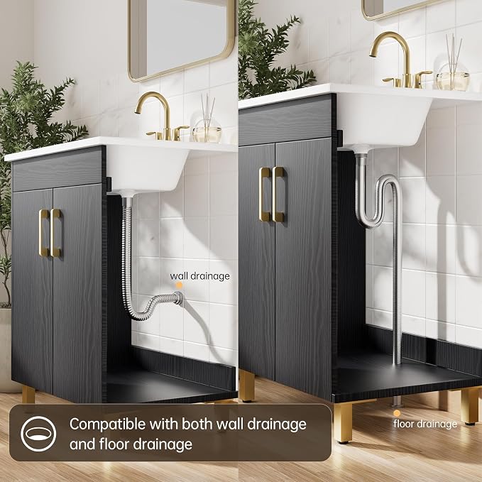 phiestina Fully Pre-Assembled Black 24 Inch Bathroom Vanity - Image 7