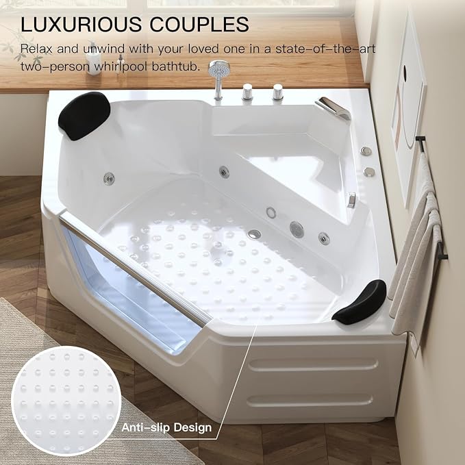 59'' x 59'' Corner Whirlpool Tub- Plastic Acrylic Bathtub - Image 3
