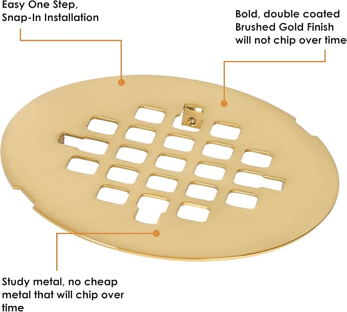 4 ¼” Brushed Gold Snap-in Shower Drain Cover - Image 3