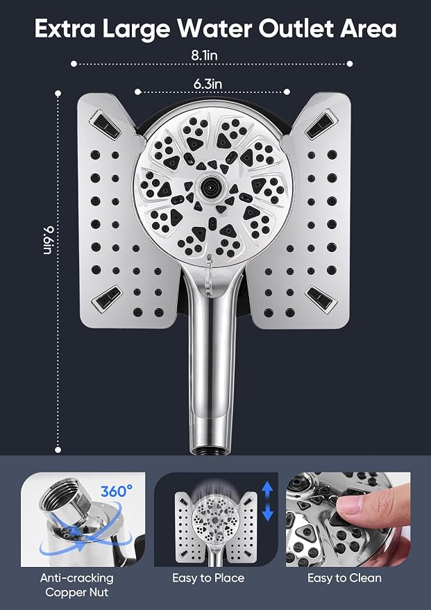 Shower Head with Handheld High Pressure, Rain Shower Head with Fixed Showerhead - Image 5