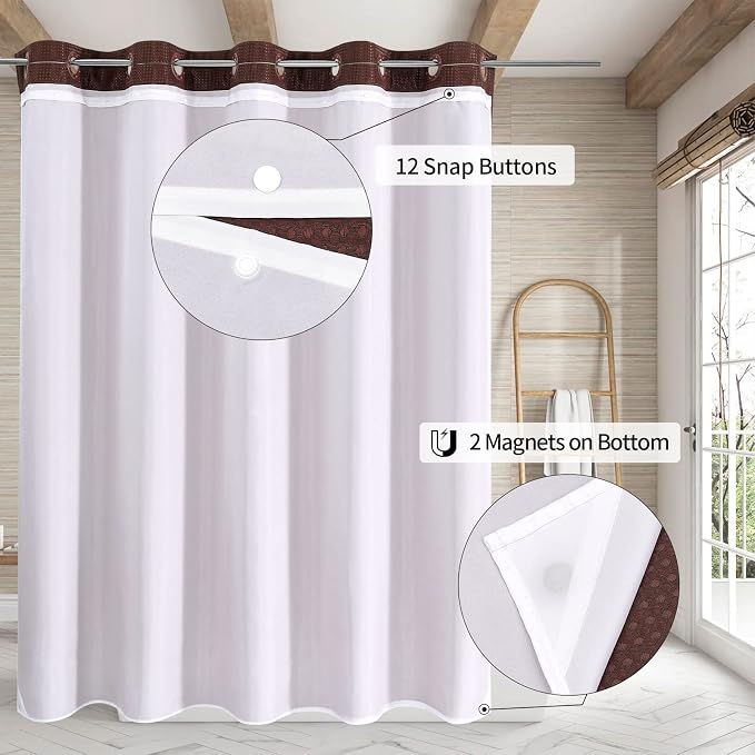MitoVilla No Hooks Required Extra Long Shower Curtain Liner Set, 86 inch XL - Image 2
