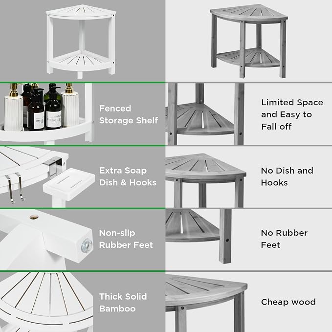 Ollieroo 2-Tier Bamboo Corner Shower Stool - Image 7