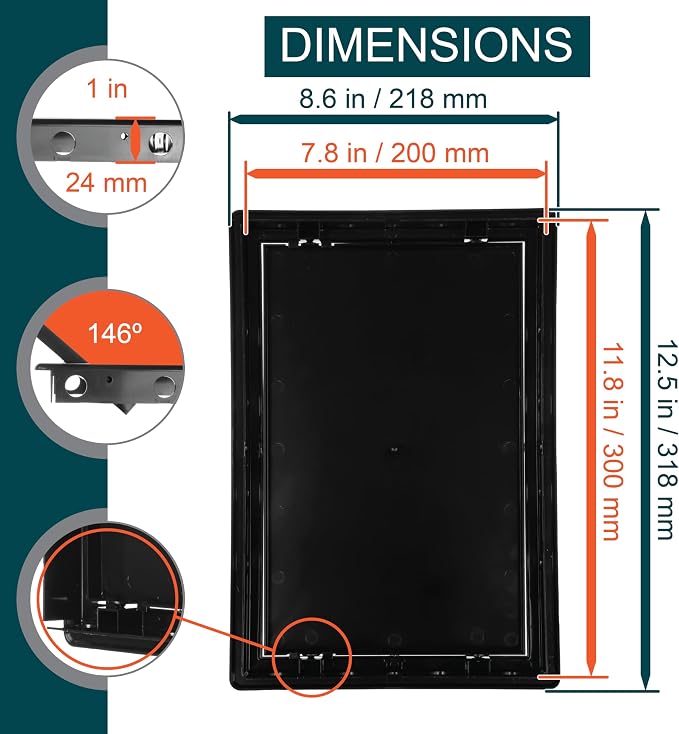 8" x 12" Black Plastic Access Panel. Service Shaft Door Panel. Plumbing - Image 2